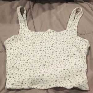 White flora cropped tank. Thicker straps, stretchy